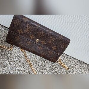 Louis Vuitton Dark Brown Monogram Clutch with Gold Chain